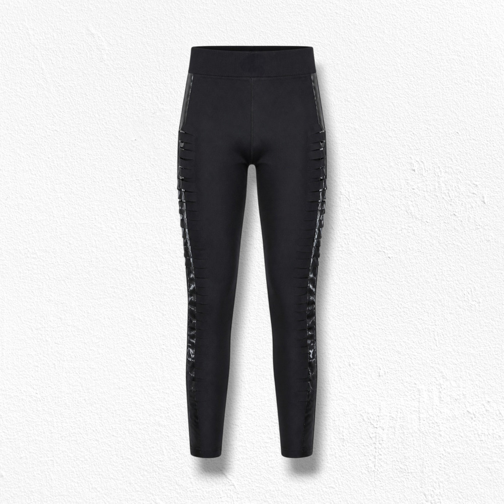 Ultracor Black Patent Stripe Laser Cut High Rise Palisades Legging Size Small